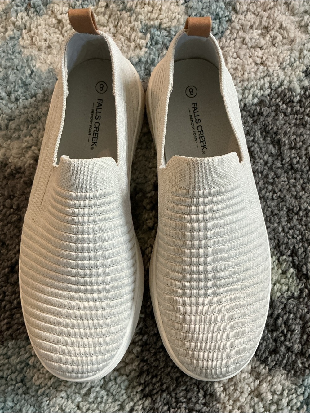 Falls Creek Slip-On Knit Sneakers in Off-White with Tan Pull Tab - Picture 2 of 6